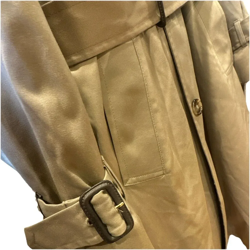 London Fog Mens 40 Long Trench Coat Beige Belted Double Breasted Thinsulate